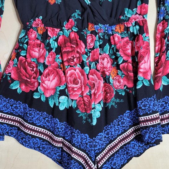 Forever 21 Black Floral Boho Lined Bell Sleeves Romper Women Size S - Picture 11 of 11